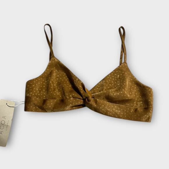 ACOA Bralette Crop Top Women's Small Brown Strappy Twisted Front Elastic Back - Picture 1 of 7